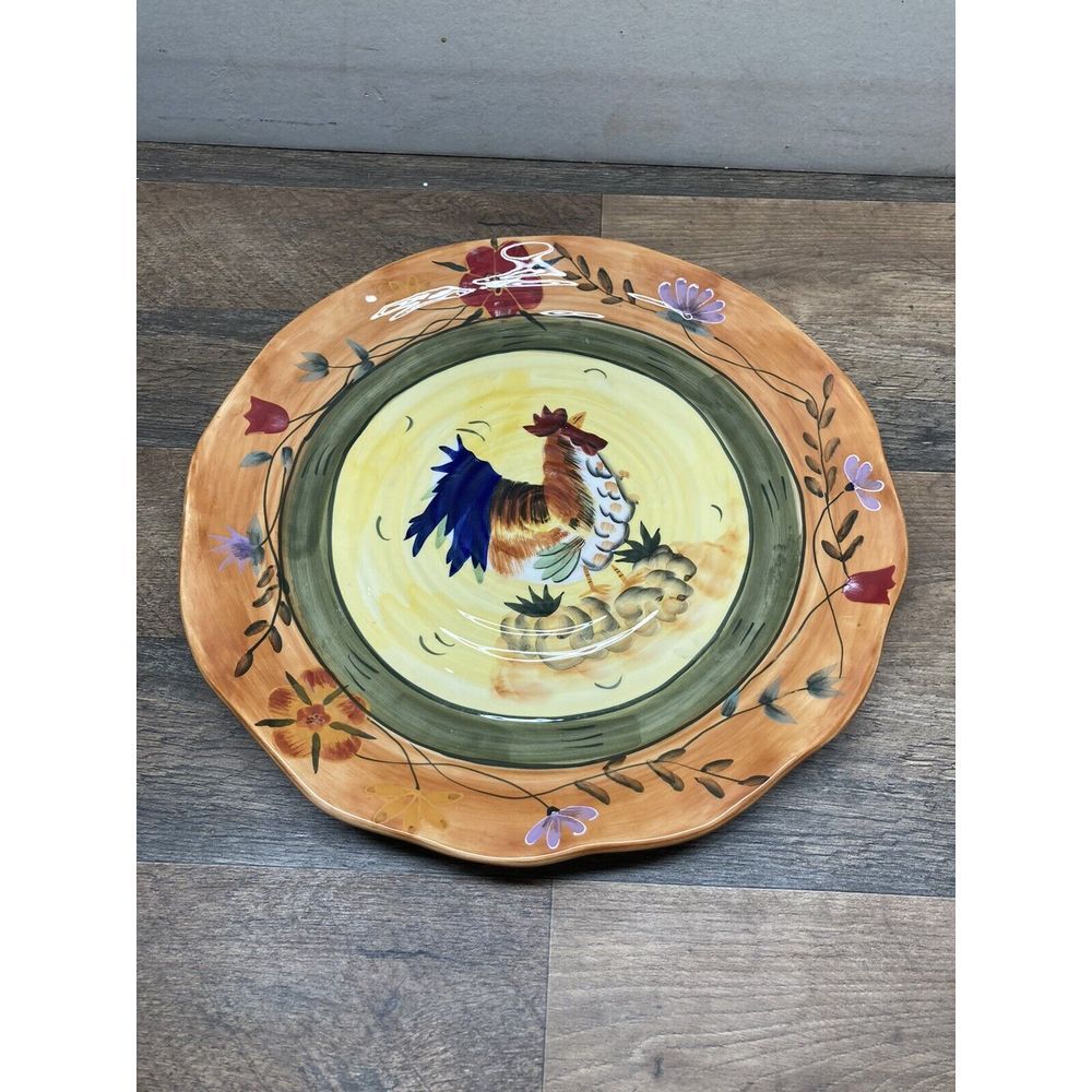 Hand Painted Large Dinner Plate Rooster Platter Farm‎ House